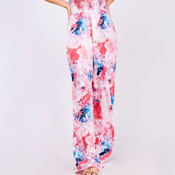 Pink Floral Ribbed Jumpsuit - Picture 2 of 7